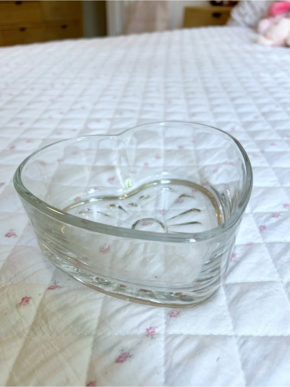 Vintage Heart Shaped Glass Trinket Dish Jewelry Candy Catchall Decor